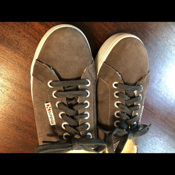 Superga platform grey fur lined suede size 8 - Picture 2 of 9